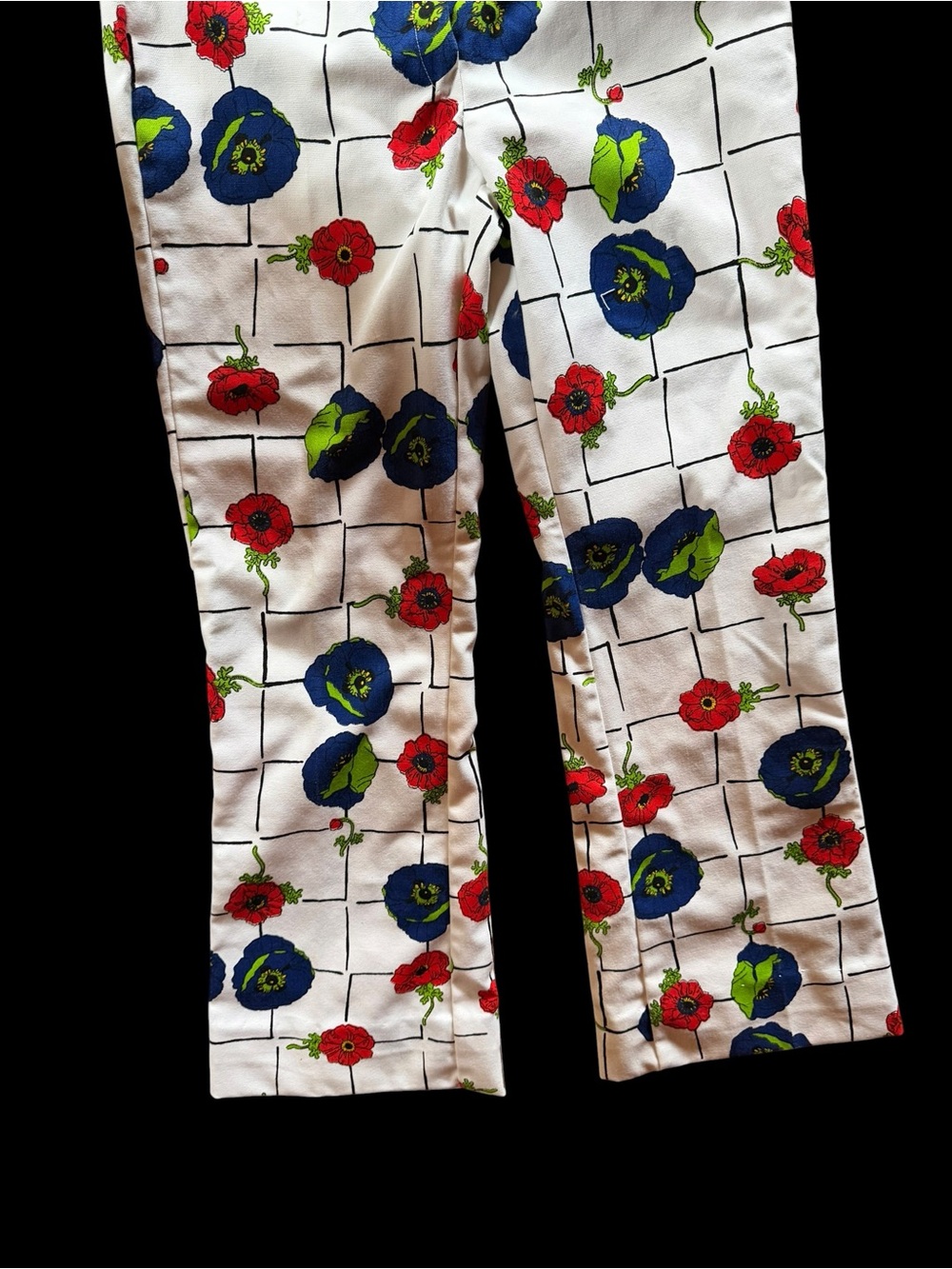 Late 60s Evan-Picone 2-Piece Poppy Print Woven Cotton Duck Canvas Vest & Trouser - Picture 4 of 7